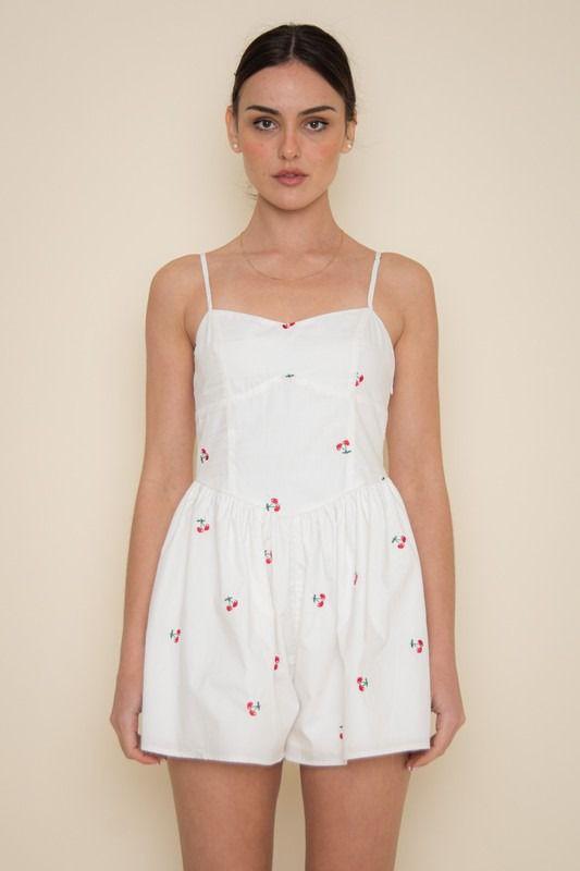 Cherry White Romper