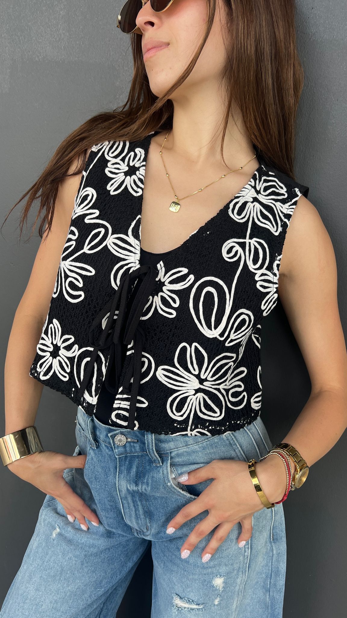 Embroidered Black Vest