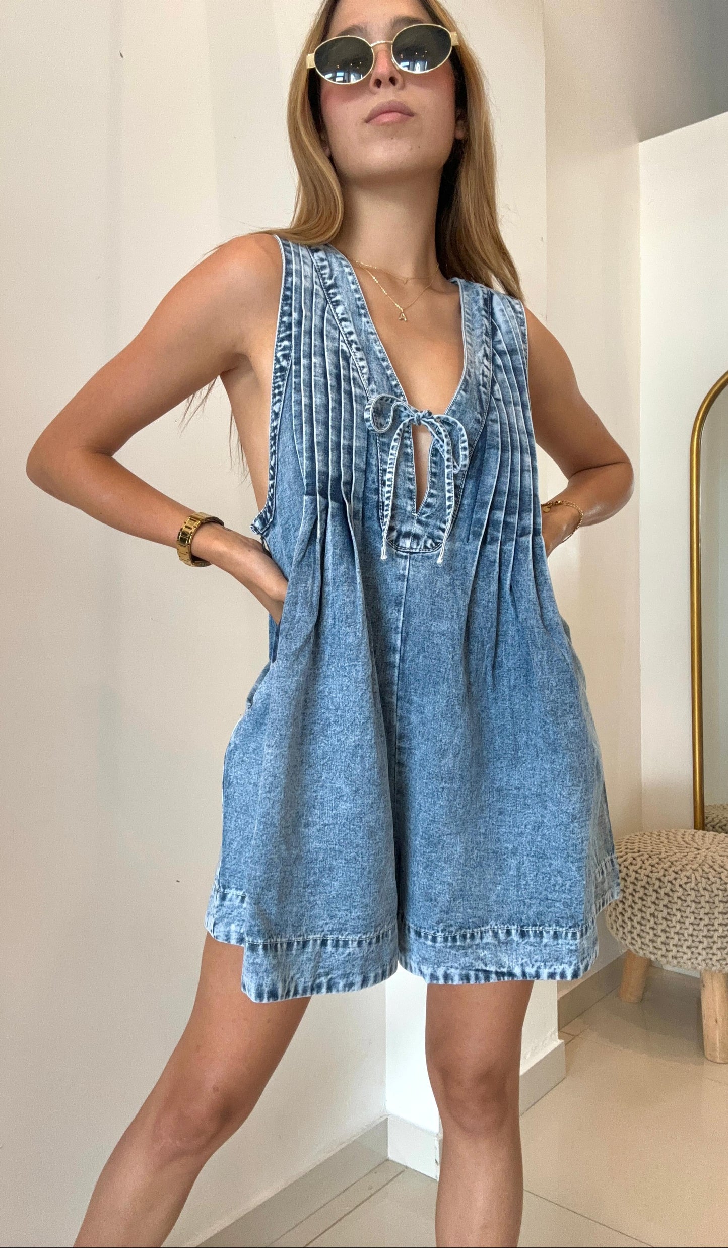 Ruffle Denim Romper