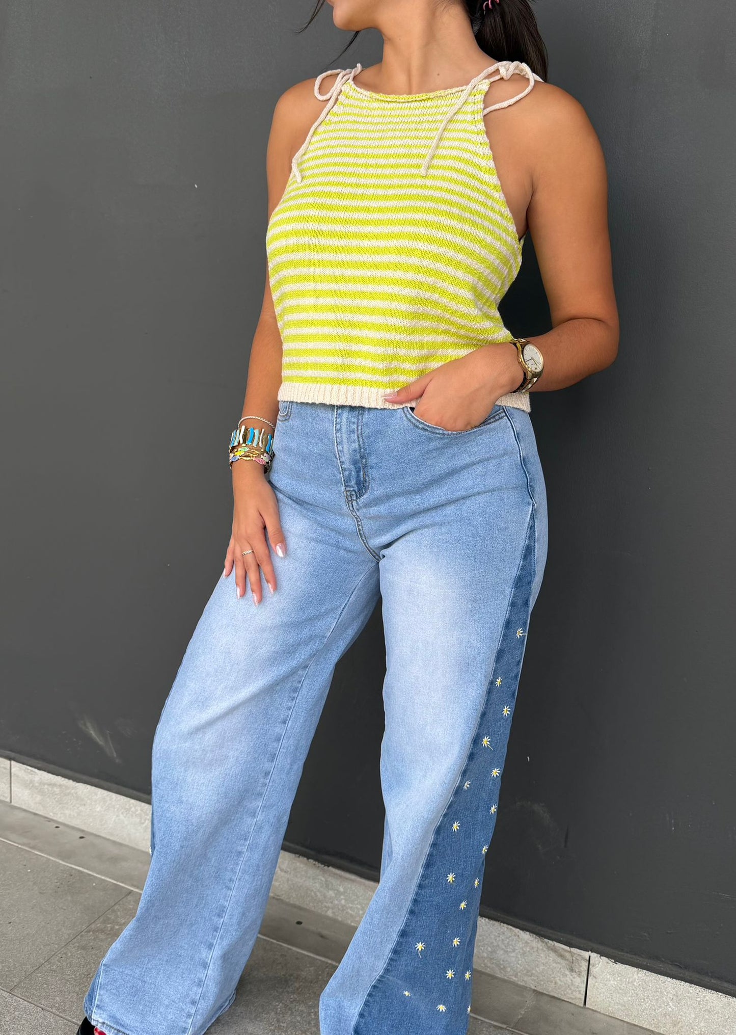 Flower Colorblock Denim
