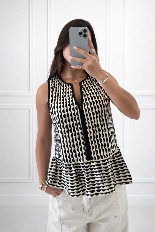 Black and White Ruffle Top