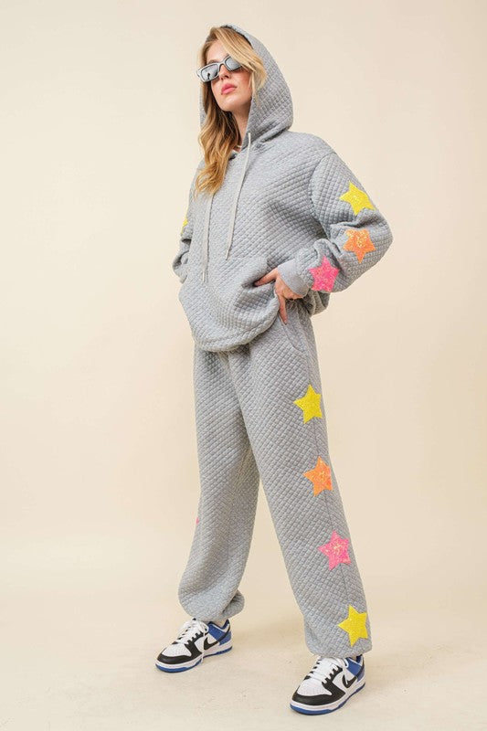 Sequin Star Patch Quilted Set