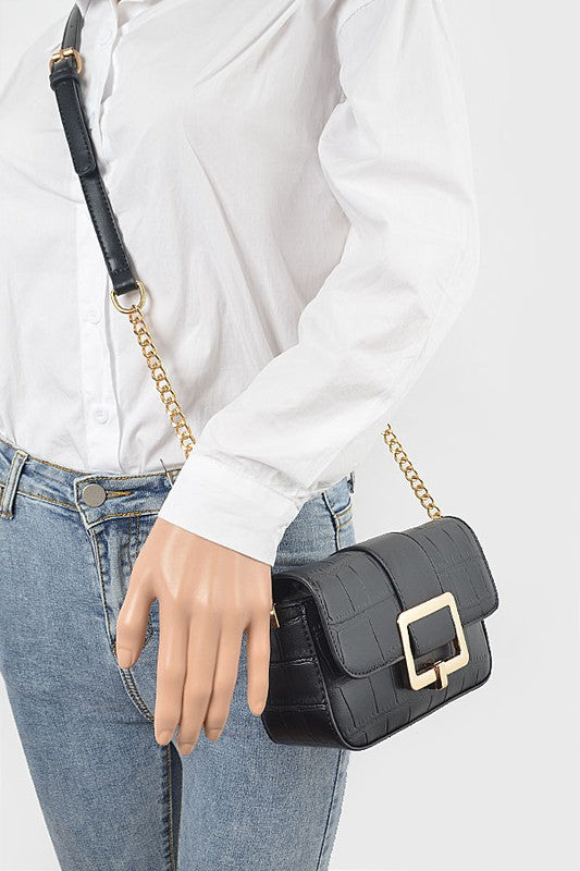 Faux Leather Buckle Crossbody Bag