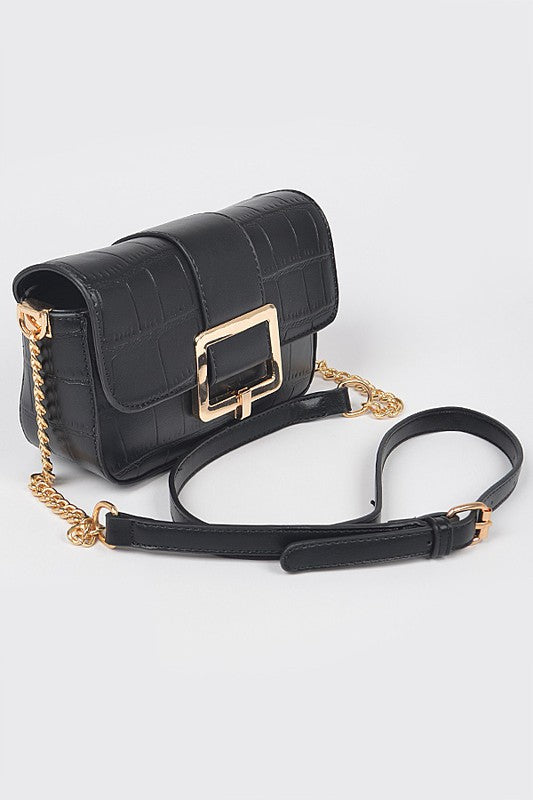 Faux Leather Buckle Crossbody Bag