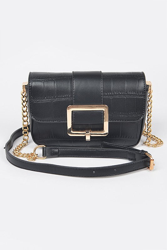 Faux Leather Buckle Crossbody Bag