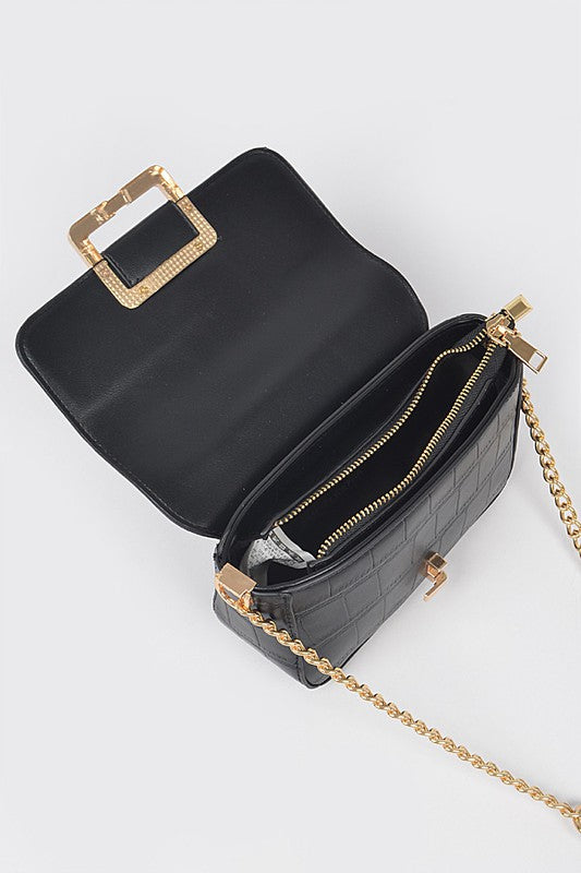 Faux Leather Buckle Crossbody Bag