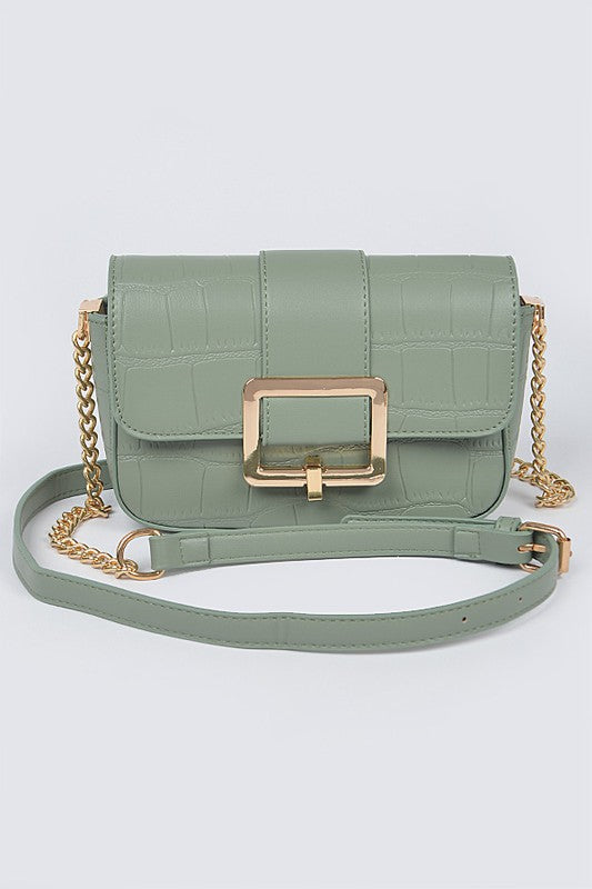 Faux Leather Buckle Crossbody Bag