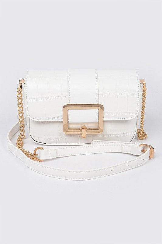 Faux Leather Buckle Crossbody Bag